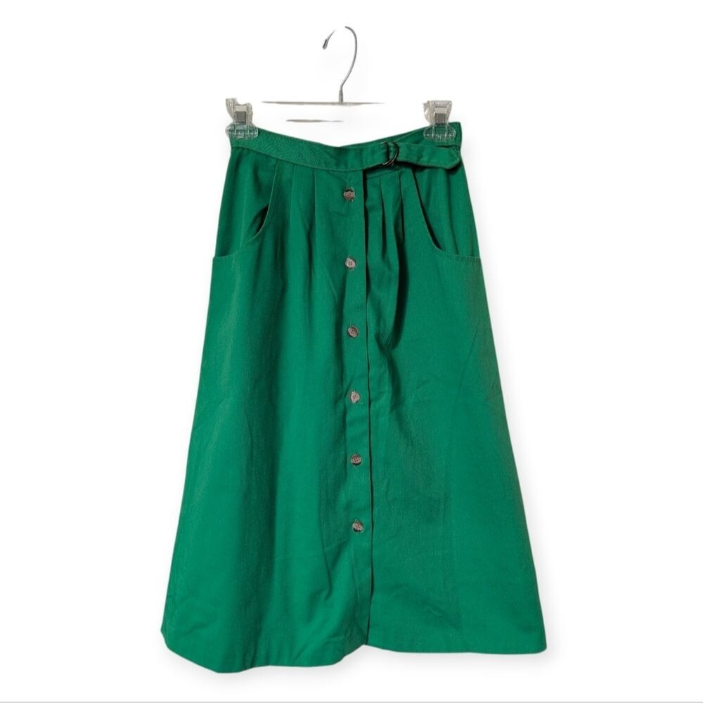 Vintage High Waisted Belted Button Front Midi Skirt